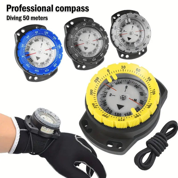 Diving Compass, Waterproof  360° Ratcheting Bezel Luminous Compass With Elastic Wrist Strap, Outdoor Diving Adventure Equipment